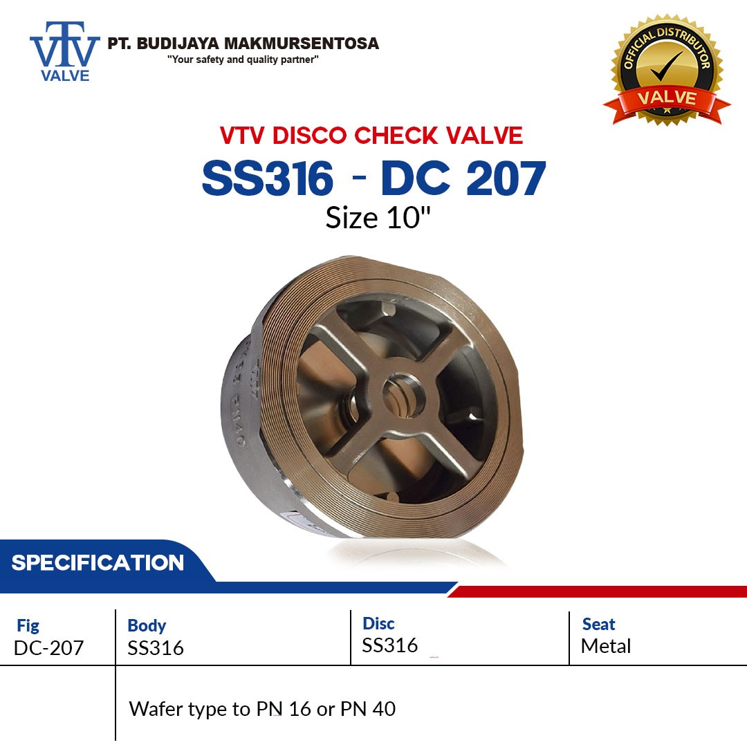 VTV Disco Check Valve SS316 - 3/4 Inch