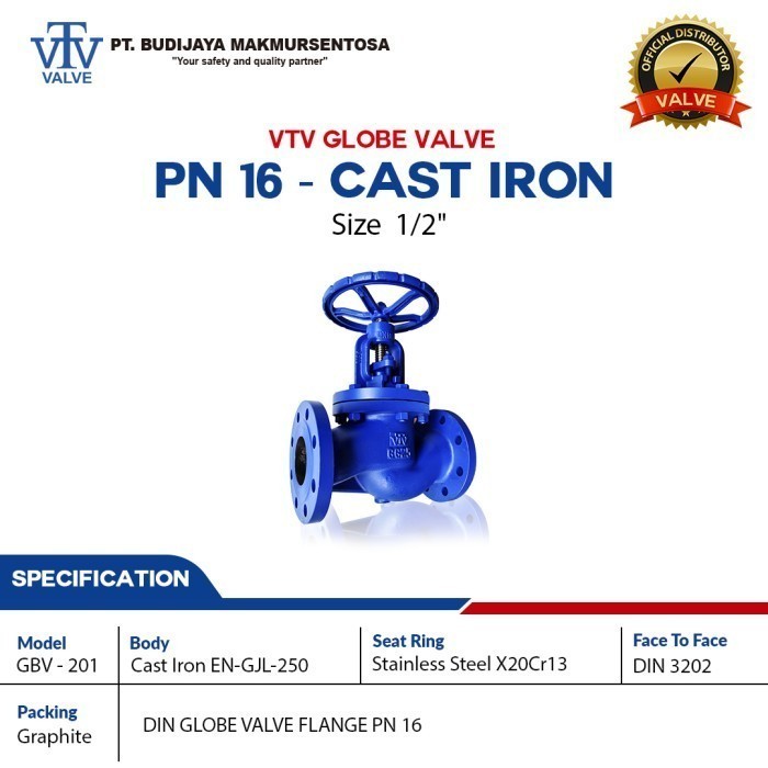 VTV Globe Valve For Steam Cast Iron PN16 - Size 1/2 Inch