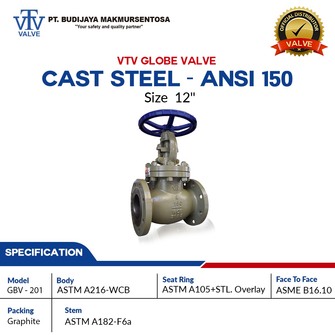 VTV Globe Valve  Cast Steel ANSI 150 - Size 12 Inch
