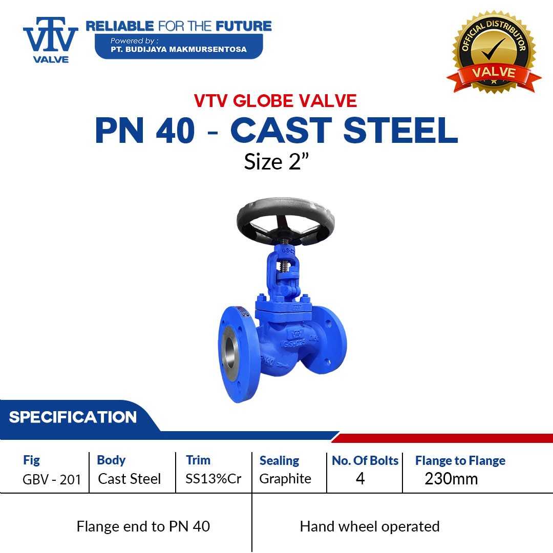 GLOBE VALVE VTV CAST STEEL PN40 c/w FGBN - SIZE 2 INCH