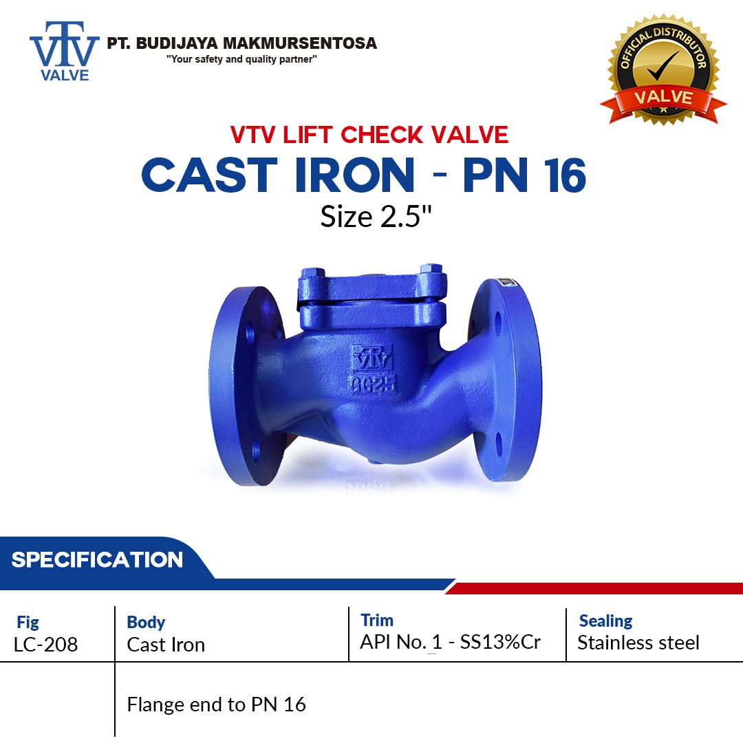 VTV LIFT CHECK VALVE  CAST IRON - PN16 SIZE 2.5inch