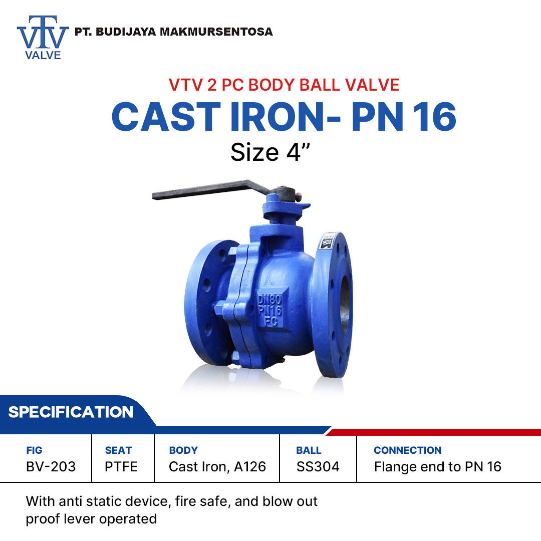 VTV BALL Valve 2PC Body Cast Iron A126 PN 16 - Size 4 inch