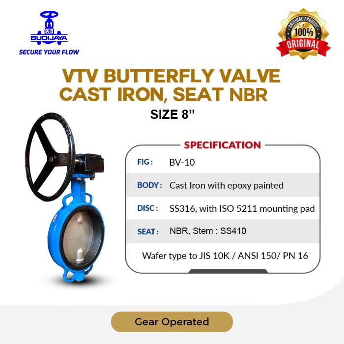 VTV Butterfly Valve Cast Iron, Seat NBR, Size 8 Inch