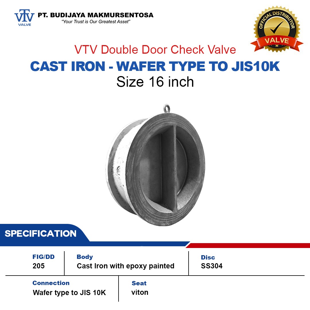 VTV Double Door Check Valve ,Body : Cast Iron ,Wafer type to JIS 10K - Size : 16 Inch