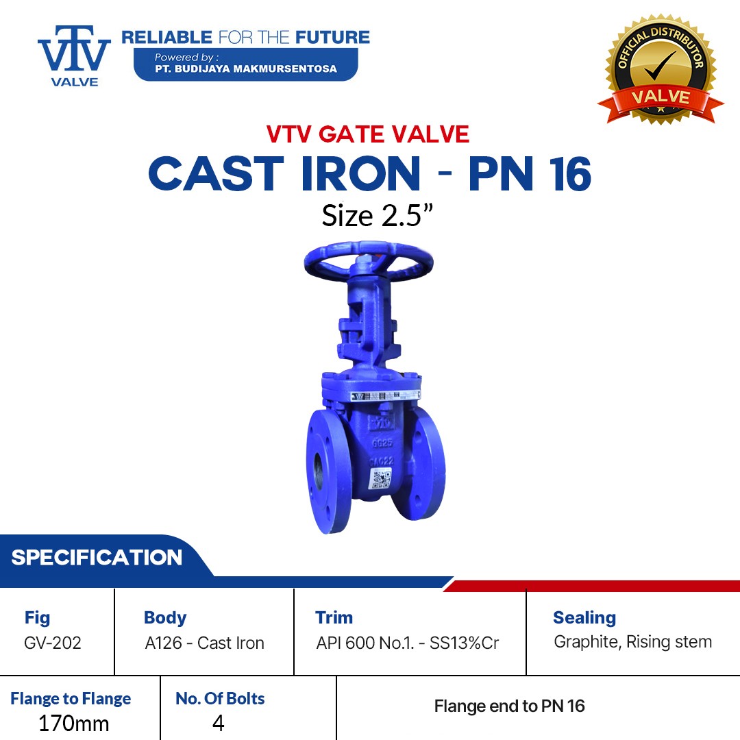 VTV GATE VALVE - CAST IRON - PN16 - 2.5 INCH