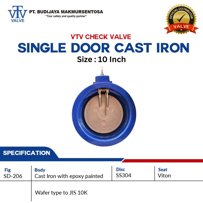 VTV SINGLE DOOR CHECK VALVE CAST IRON - SD206 SIZE 10 INCH