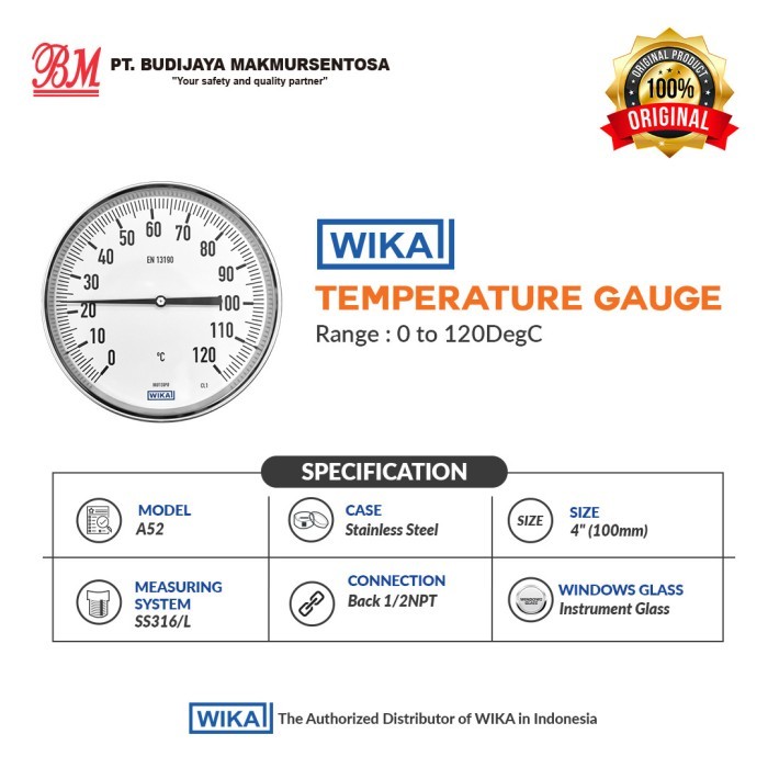 WIKA TEMPERATURE GAUGE A52, 4 INCH - 0 to 120 DegC